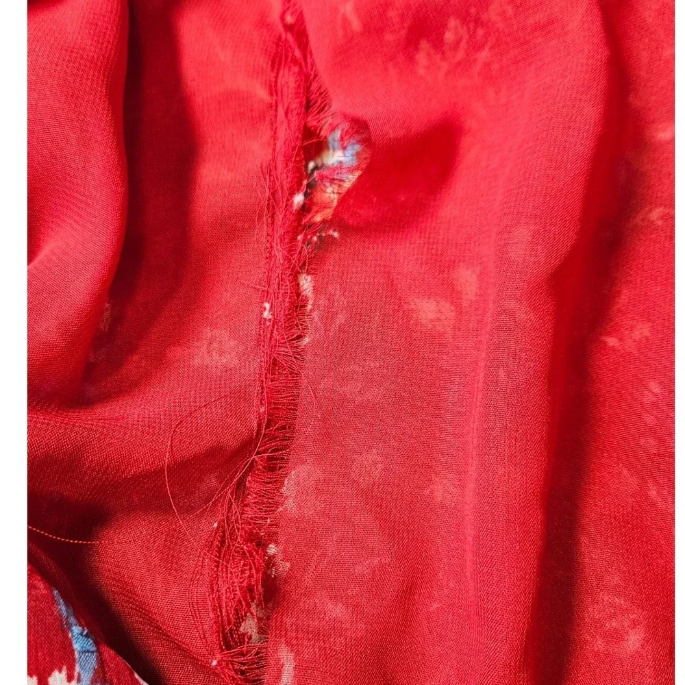 LOFT Red Floral Clip‎ Dot Tiered Midi Dress Long Sleeve Ruffle V-Neck Size M